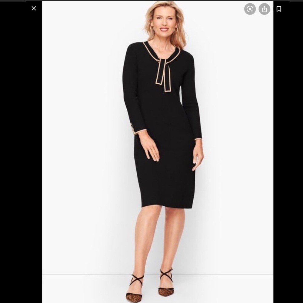 NWT Talbots Tipped Tie Neck Sweater Dress Gold Buttons XS